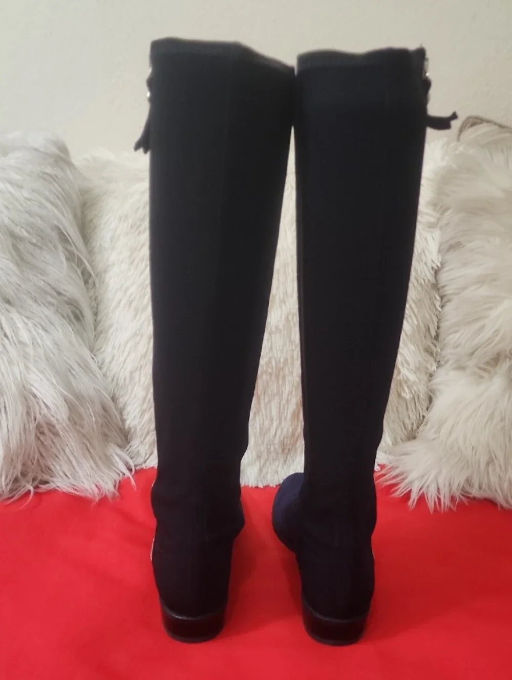 Stuart Weitzman Navy Suede Knee High Boots with Silver Zippers